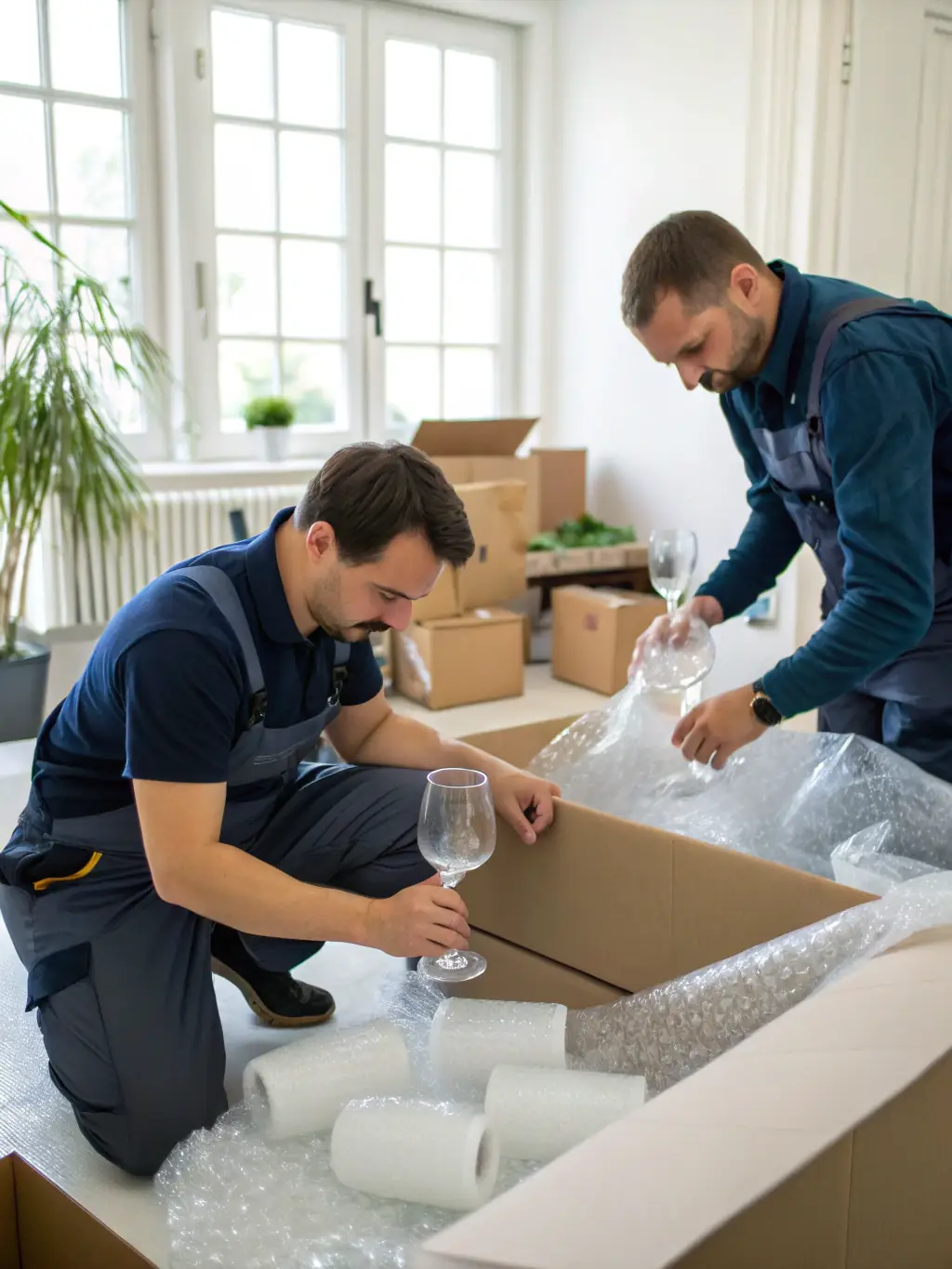 A photograph of Northern Elite Van Lines movers carefully wrapping a piano for transport, emphasizing their expertise in handling specialty items.
