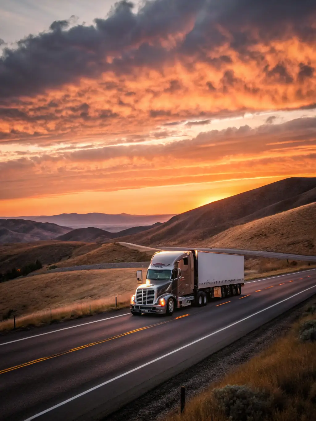 A professional moving truck loaded with household items, driving along a highway with a scenic background, representing Northern Elite Van Lines' long-distance moving service.